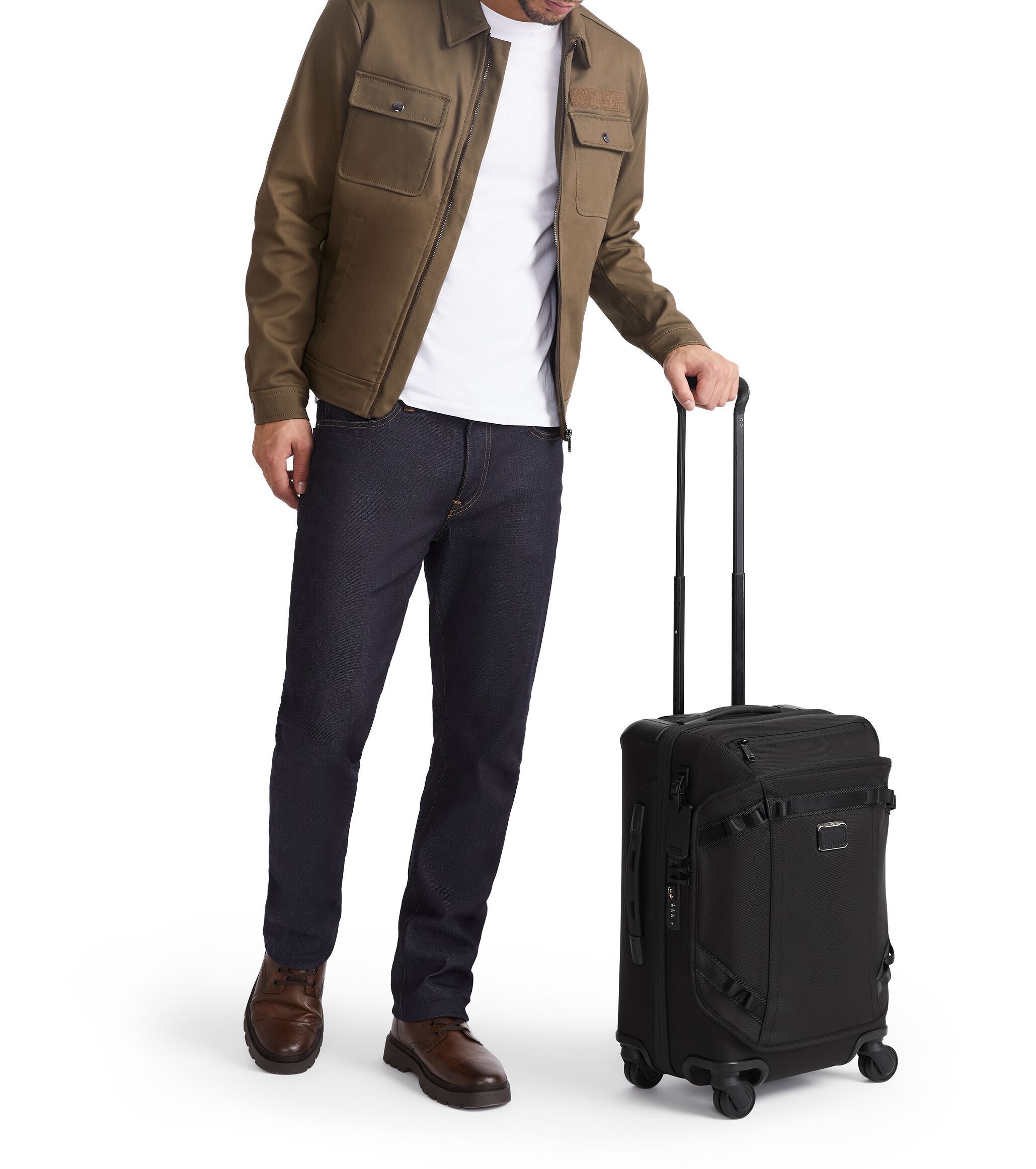 International Front Lid Expandable 4 Wheel Carry On in Black